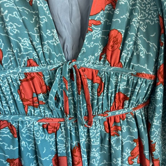 Rhode Mini Dress Velvet Plunge Neck Long Puff Sleeves Blue Horse Print Sz Small - Picture 5 of 9